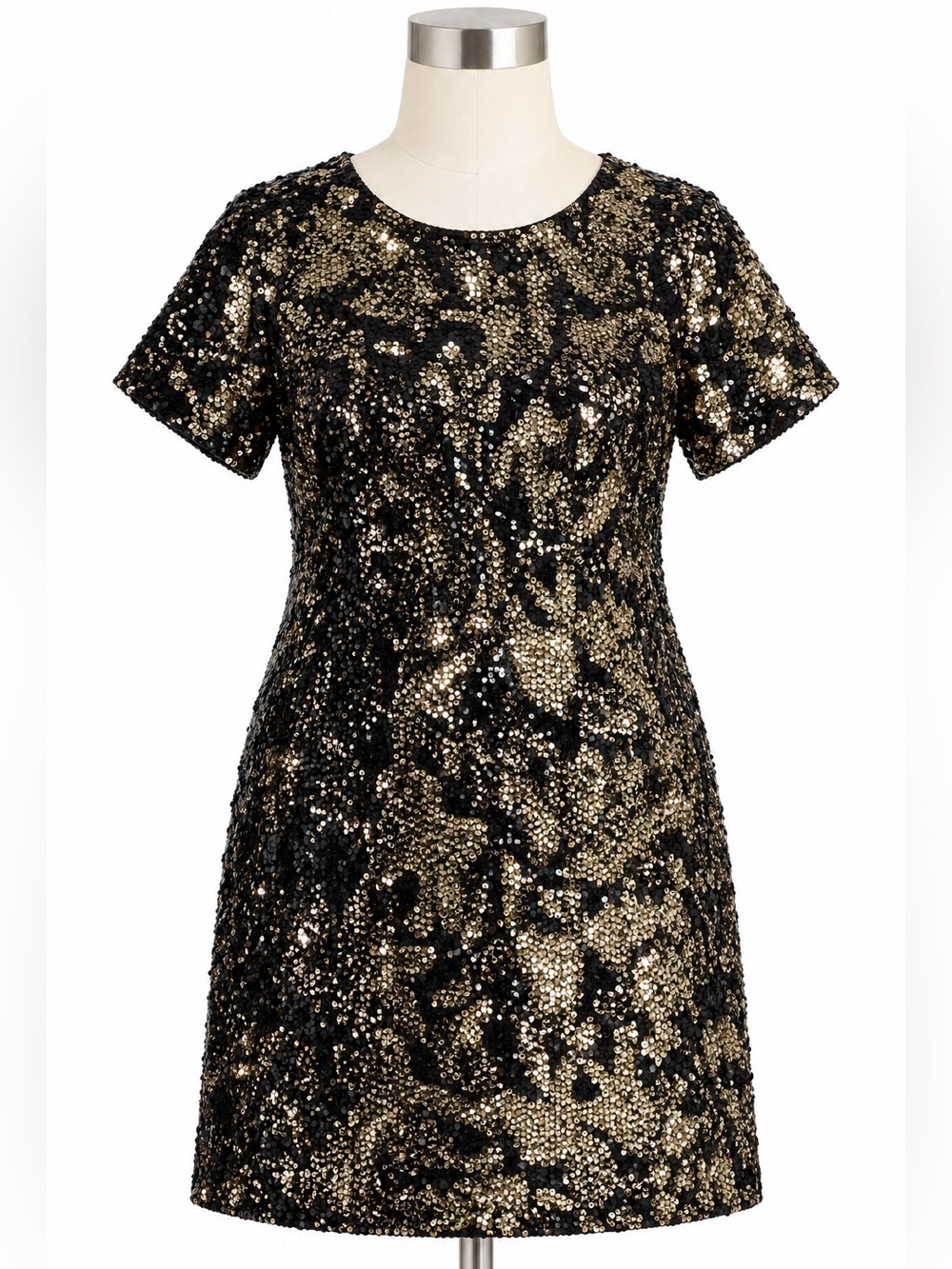 INC Dress Womens 2X Black Gold Sequin Short Sleeve Party Cocktail Glam Plus Size